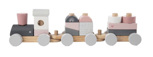 Label Label fa játékvonat építőelemekkel rózsaszín